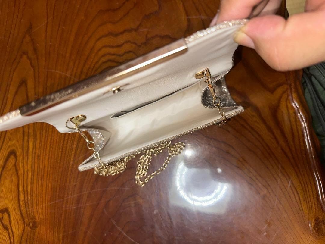 華やかで上品な結婚式様ゴールドグリッター フラットシューズ クラッチバッグセット