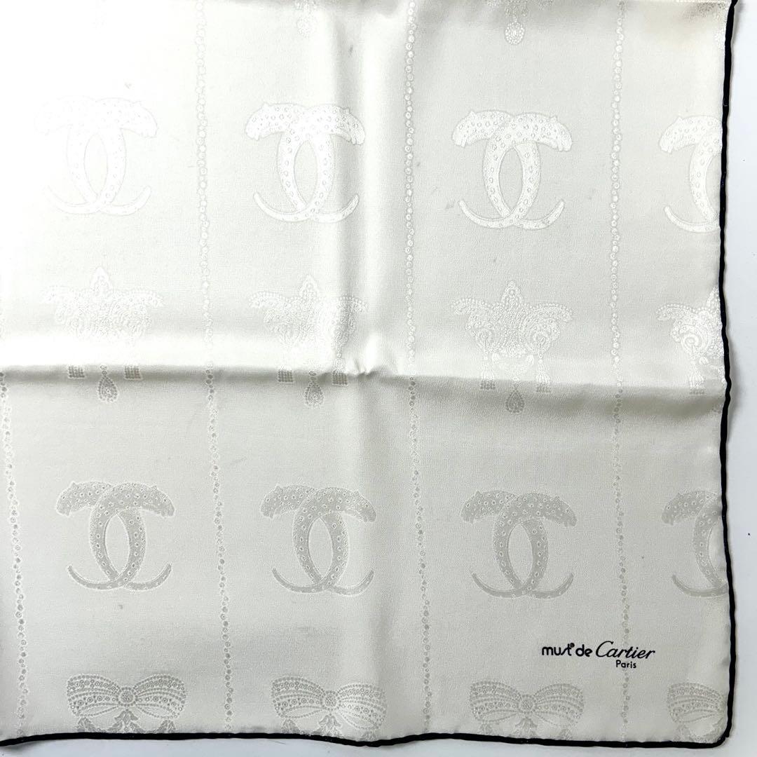 未使用　Cartier スカーフ　ホワイト　シルク 86cm 箱付き