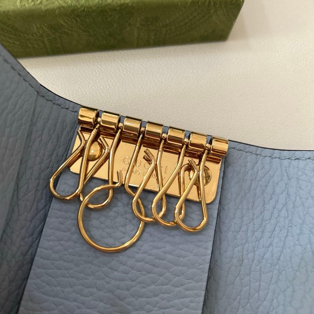GUCCI キーケースRFID本物ブルー水色マーモントダブルG バイカラー