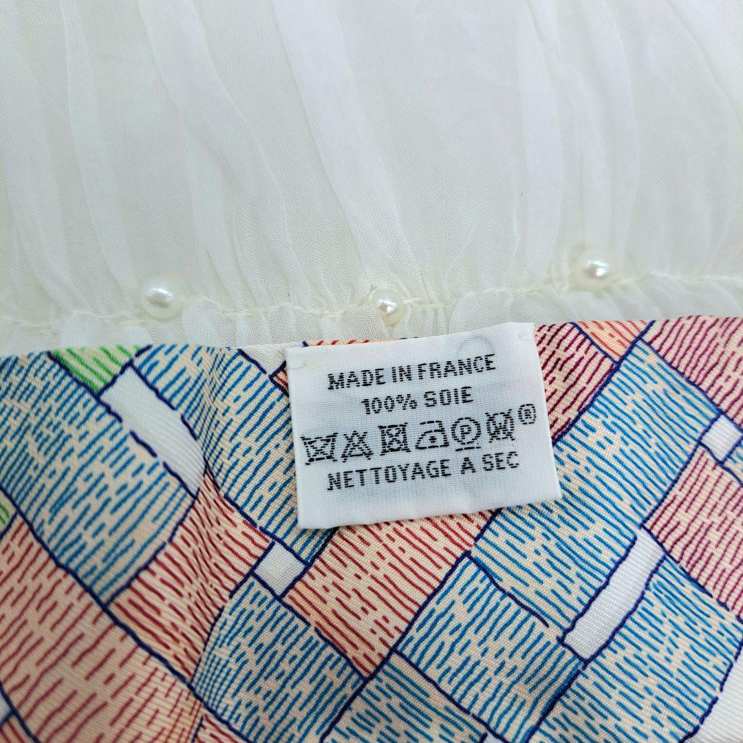 美品　エルメス　ツイリースカーフ　シルク100%　箱付　ピンク×グリーン×黄色