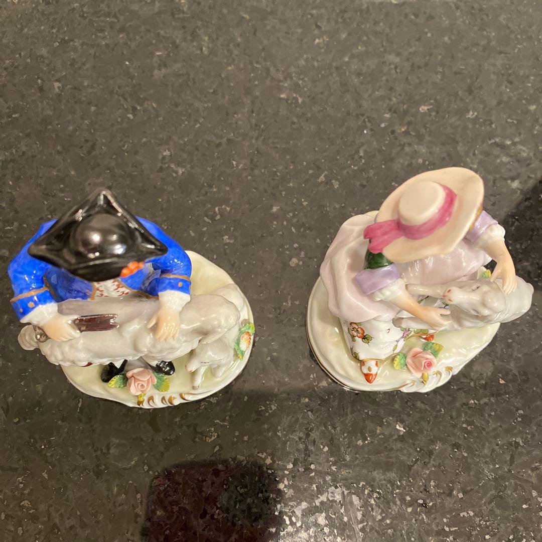 【希少♡一点物】ジッツェンドルフ　カップルと羊　磁器人形