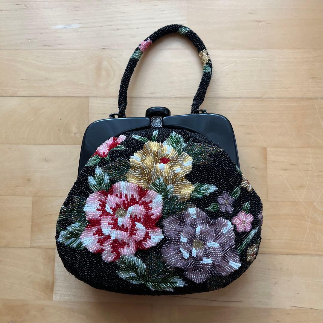 希少　花柄ビーズ刺繍 和装用バッグ