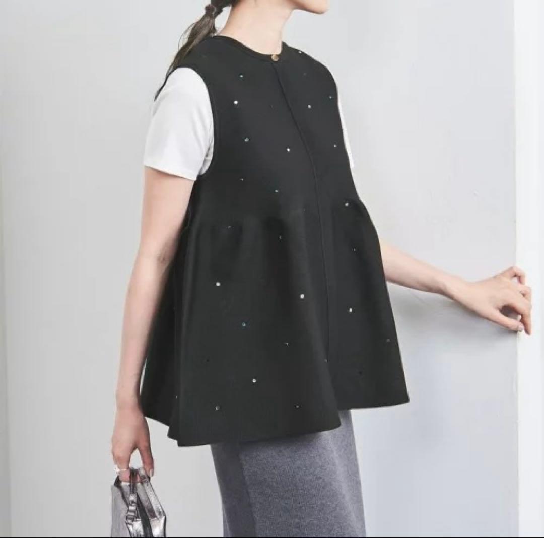 極美品 ユナイテッドアローズ マルチビジュー ニットベスト ブラック ジレ