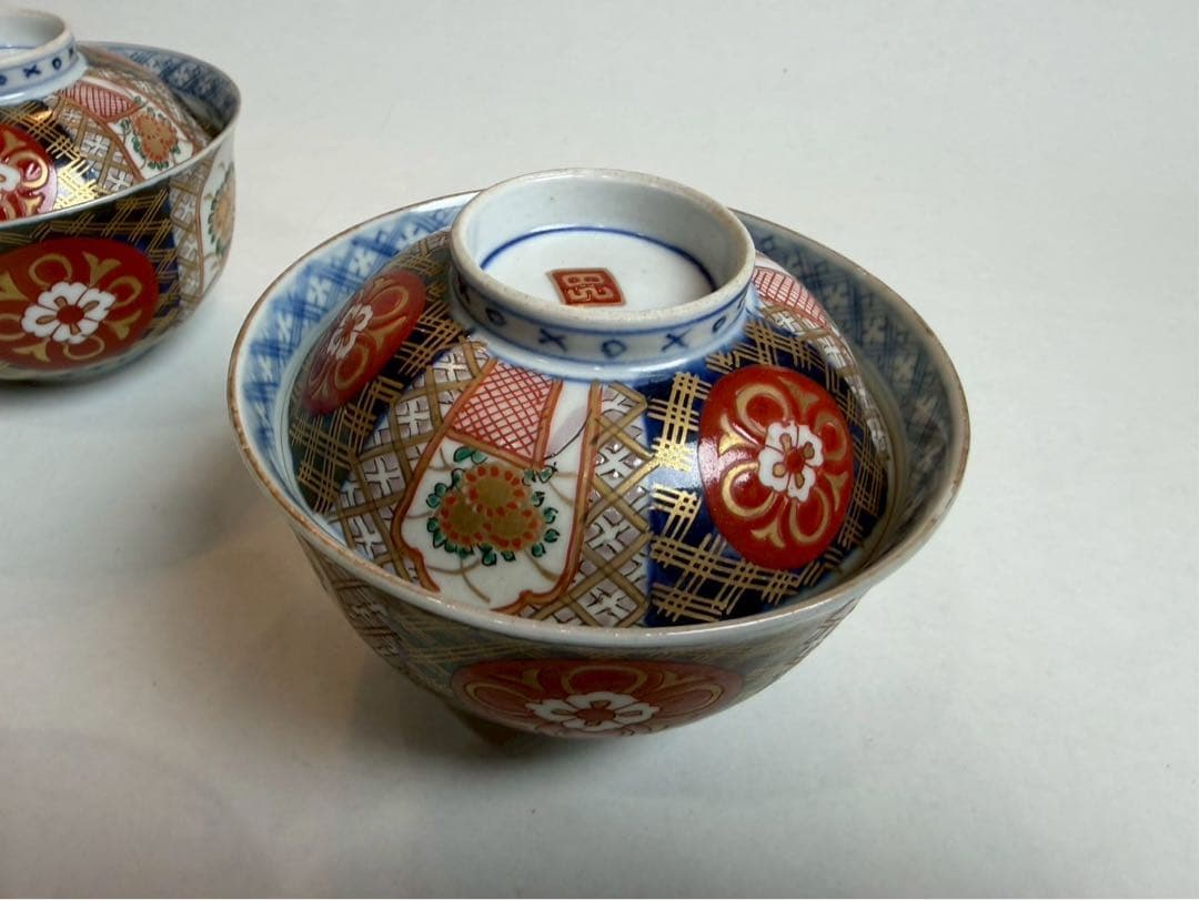 有田焼き　古伊万里　赤茶碗　色絵　5つ　NO.01