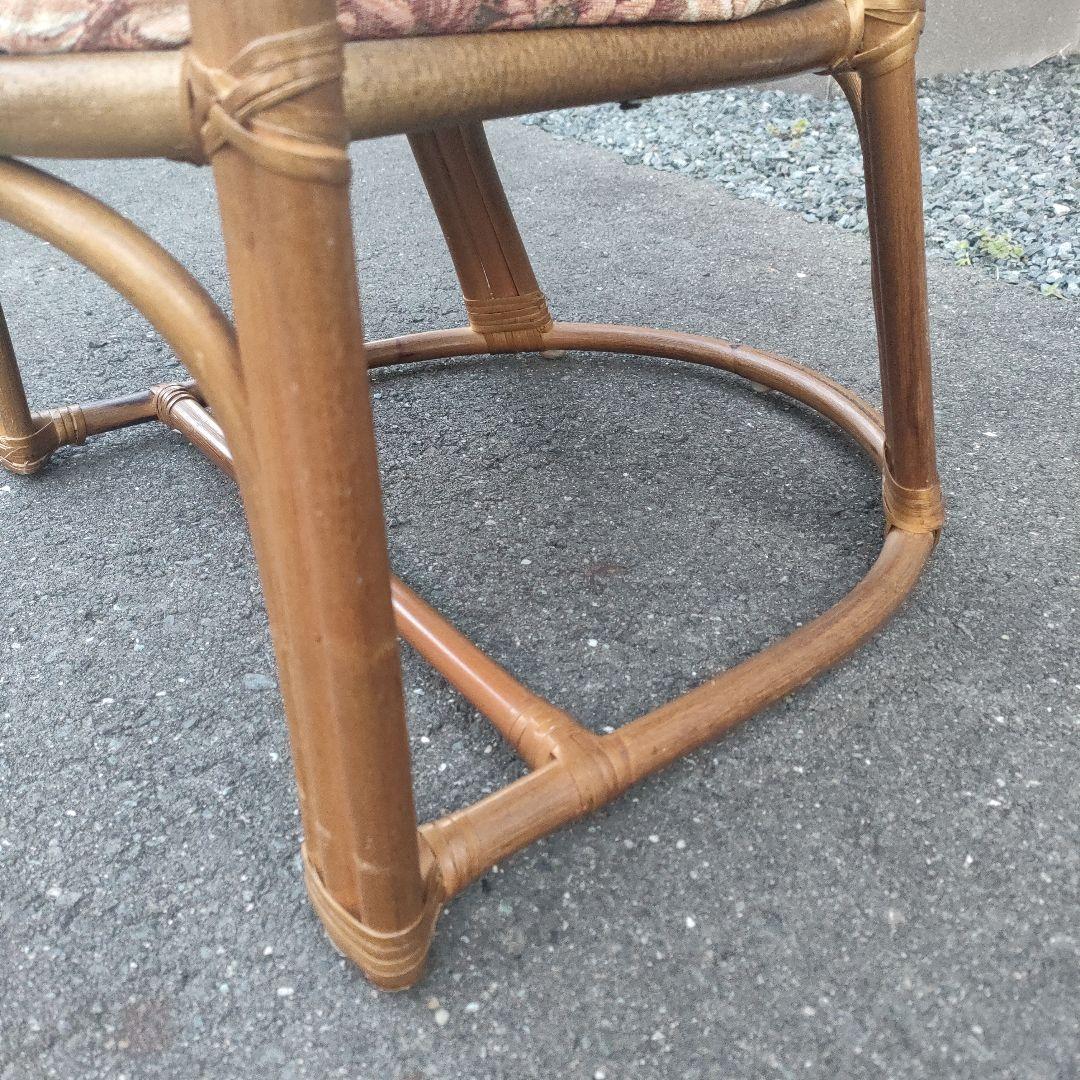 アームチェア ラタン 椅子 籐家具 座面高約36cm 花柄クッション