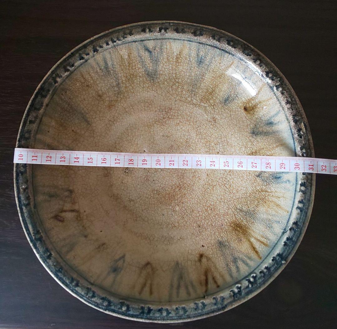 陶芸 クリーム色と青の深皿 約30cm