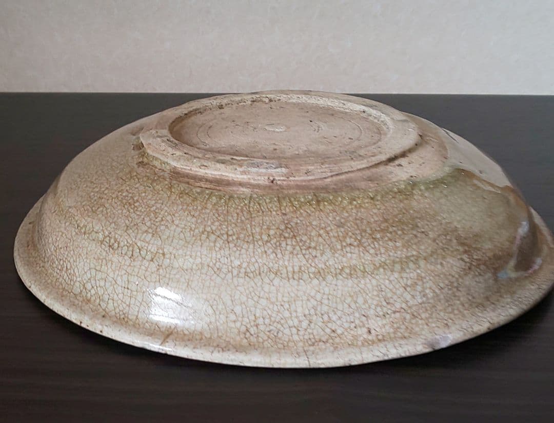 陶芸 クリーム色と青の深皿 約30cm