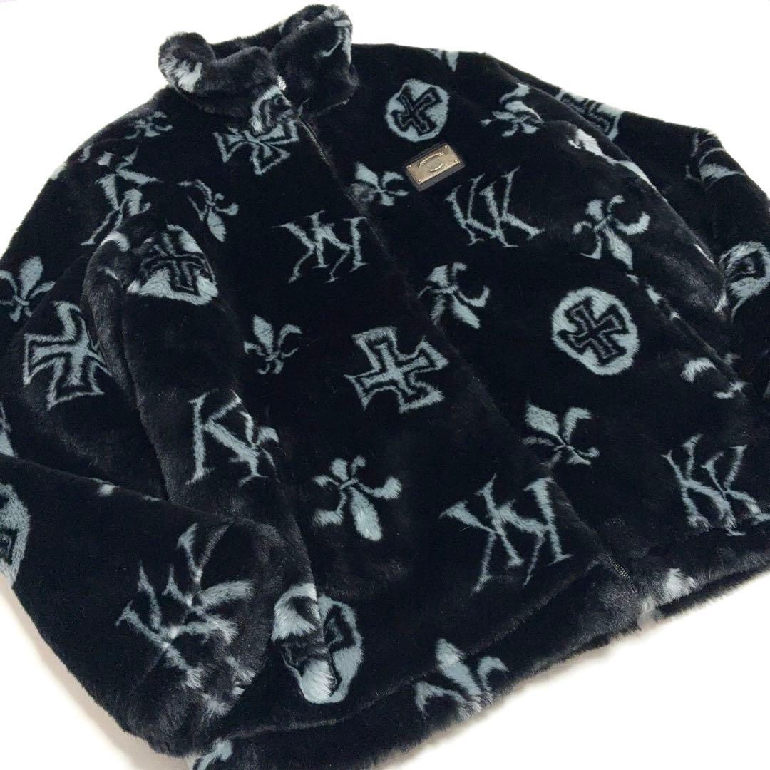 Karl Kani カールカナイ モノグラム ショートファージャケット 黒 XL