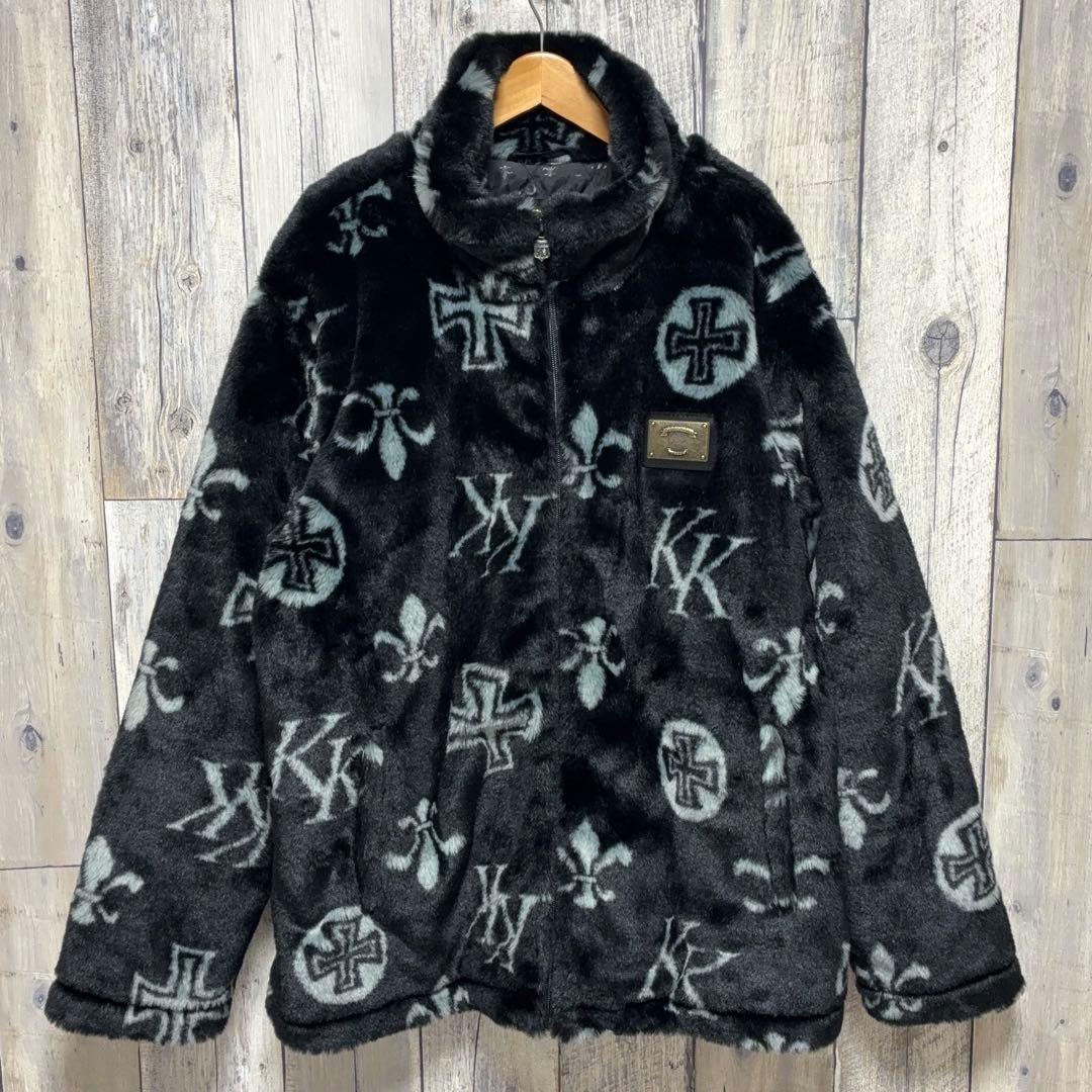 Karl Kani カールカナイ モノグラム ショートファージャケット 黒 XL
