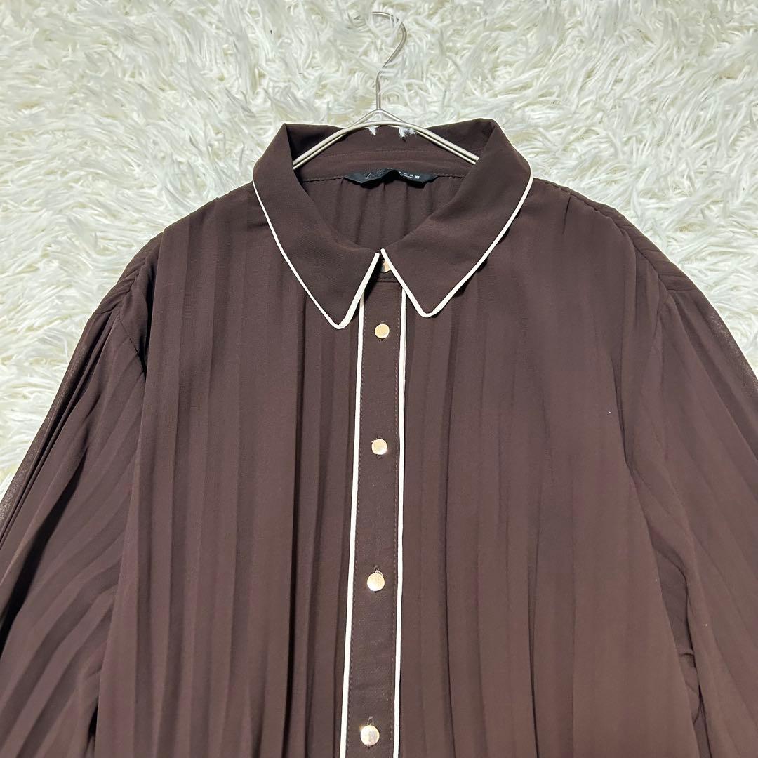 新品　ZARA プリーツミディワンピース ベルト付　バイカラー　大きめXL 現行