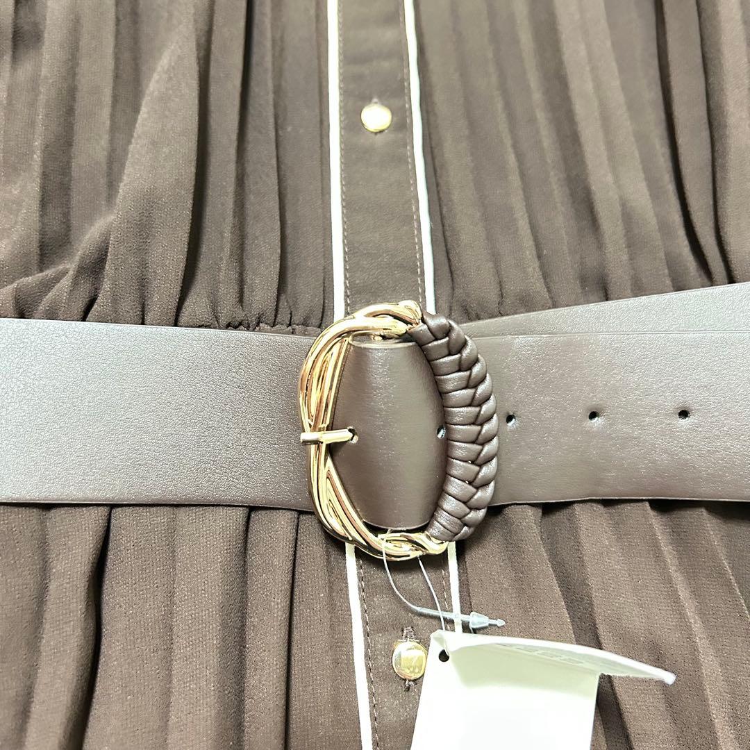 新品　ZARA プリーツミディワンピース ベルト付　バイカラー　大きめXL 現行