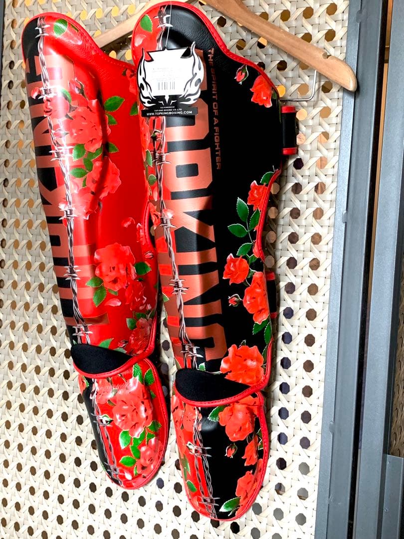 新品 Lサイズ 薔薇 黒×赤 レガース トップキング TOP KING 本革