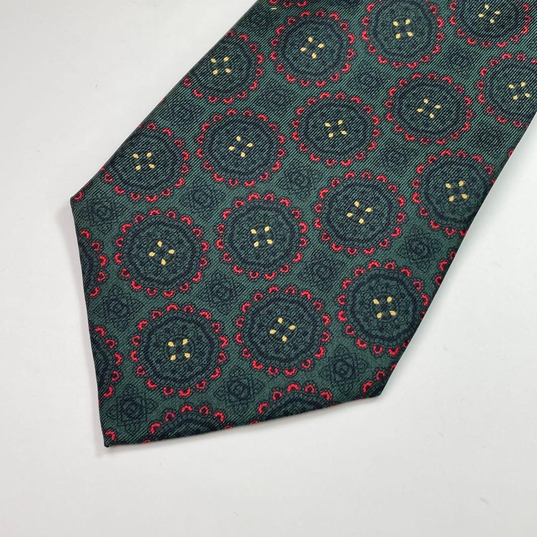 GUCCI グッチ　ネクタイ　シルク　モスグリーン　総柄　イタリア製