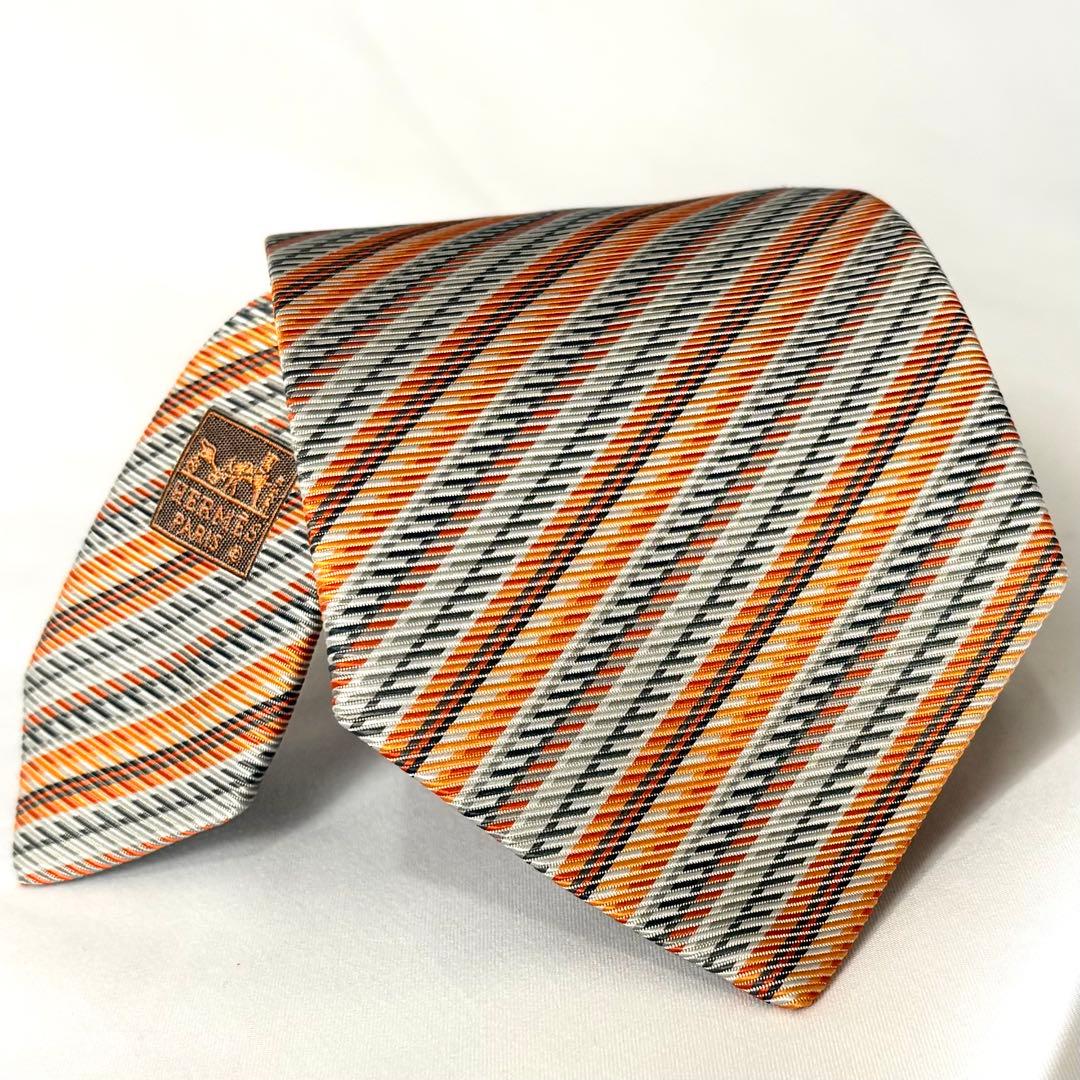 美品 HERMES エルメス ネクタイ ストライプ シルク100
