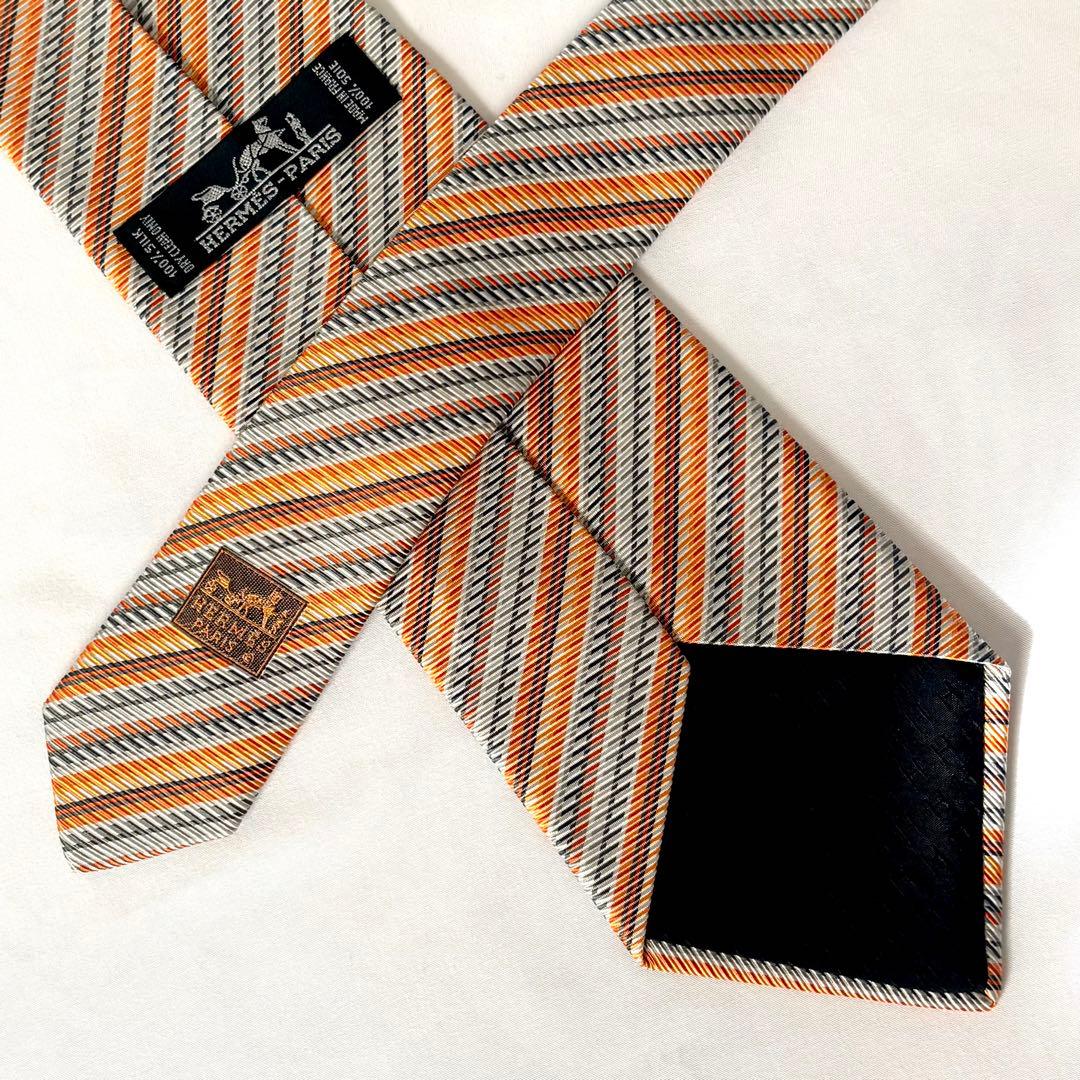 美品 HERMES エルメス ネクタイ ストライプ シルク100