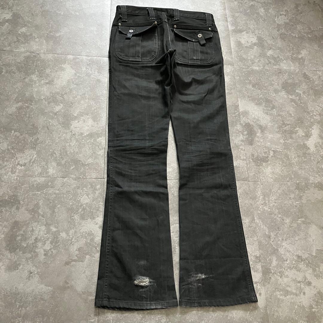 パンツ 00s gimmick draping black flare denimY2K