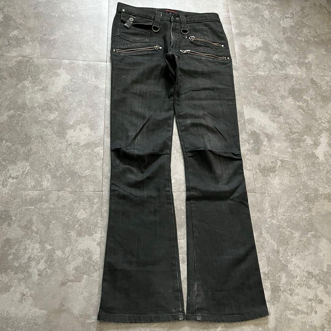 パンツ 00s gimmick draping black flare denimY2K