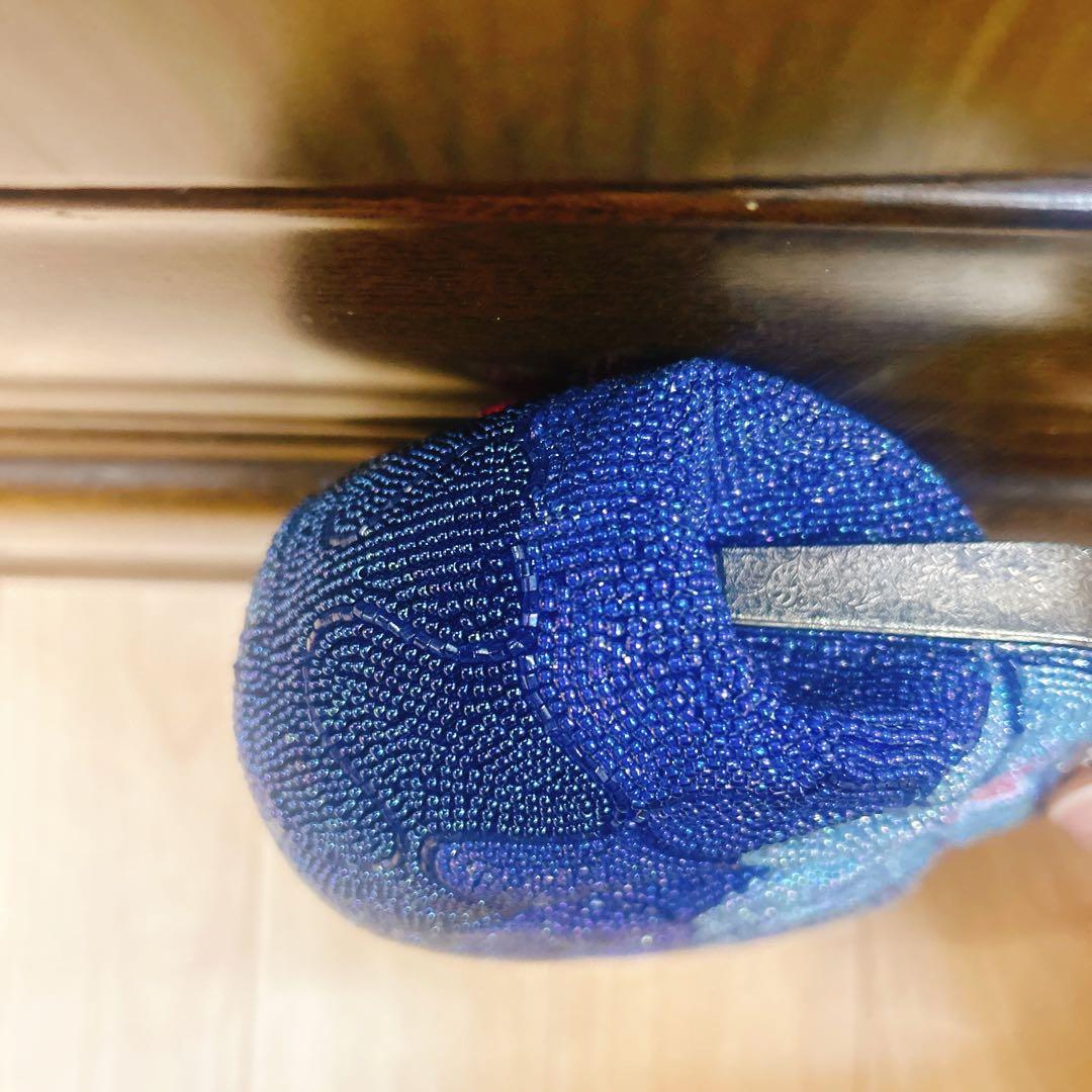 昭和レトロな花柄ビーズ刺繍クラッチバッグ　総ビーズ　ハンドバッグ
