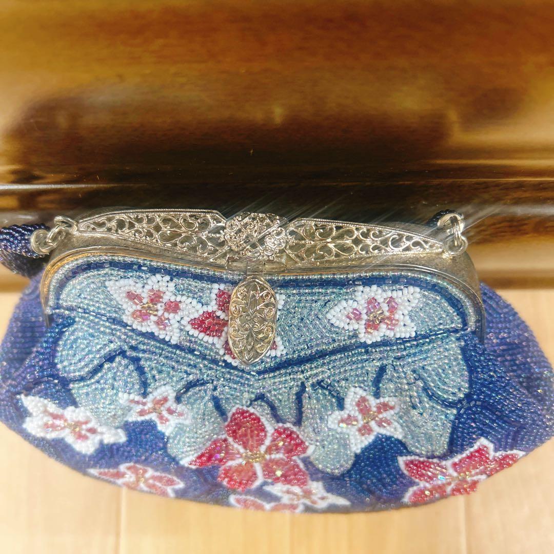 昭和レトロな花柄ビーズ刺繍クラッチバッグ　総ビーズ　ハンドバッグ