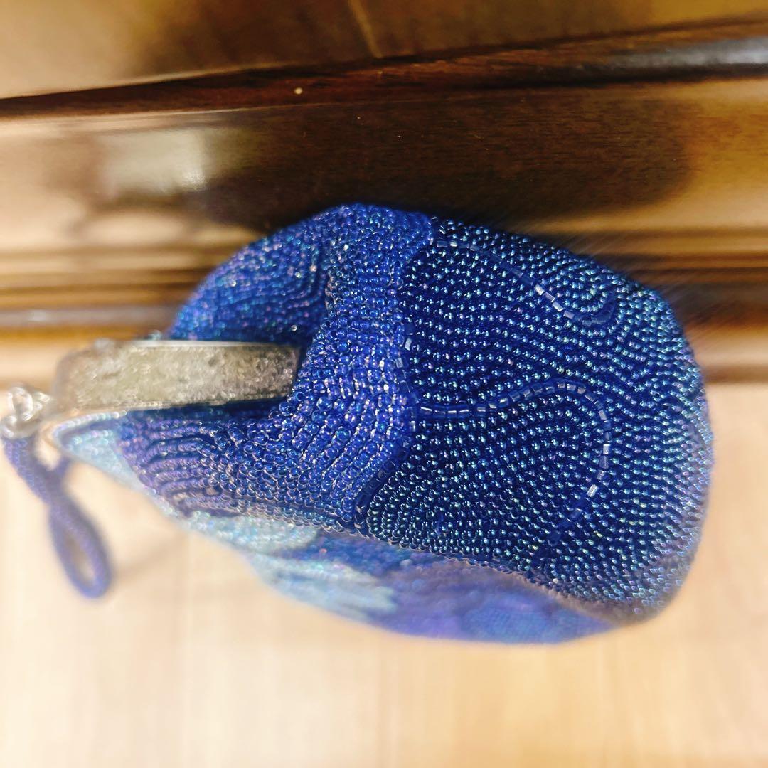 昭和レトロな花柄ビーズ刺繍クラッチバッグ　総ビーズ　ハンドバッグ