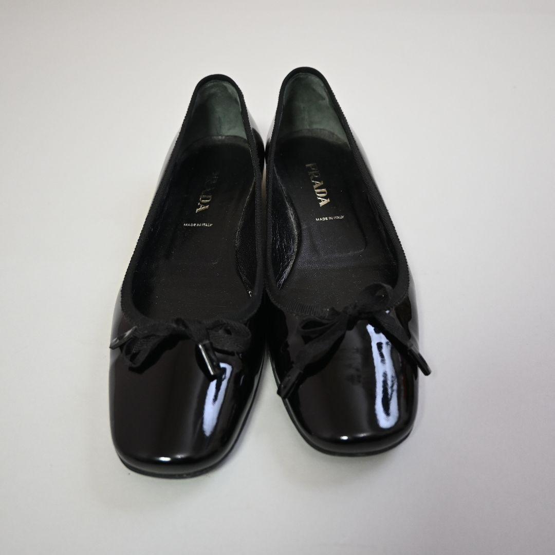 708★ PRADA エナメル バレエ リボン フラットシューズ 37