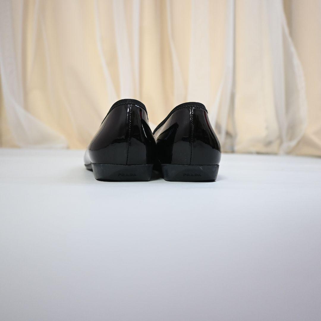 708★ PRADA エナメル バレエ リボン フラットシューズ 37