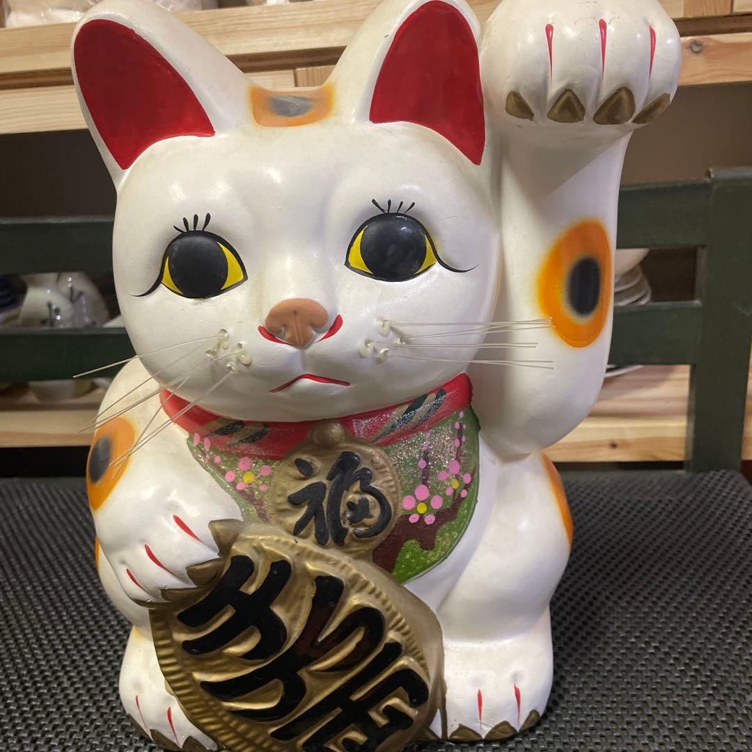 招き猫 置物 陶器製 約32cm 常滑焼招き猫　日本伝統工芸品　福　千万両