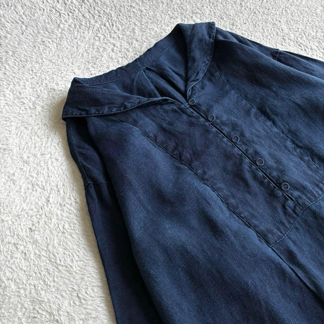 美品 ネストローブ インディゴ染め リネンセーラーカラーワンピース ゆったり