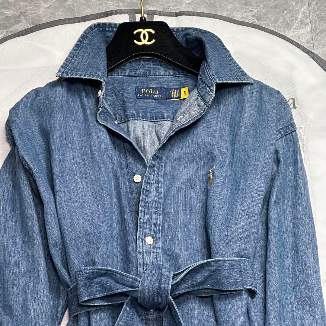 極美品♡25年品 ラルフローレン デニムシャツワンピース ベルト ポニー L相当