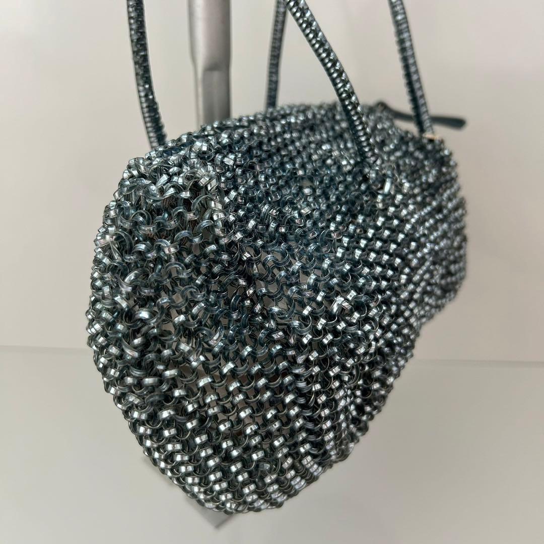 【美品】アンテプリマ　ミニボストンバッグ、ワイヤーバッグ、ハンドバッグ　ブルー