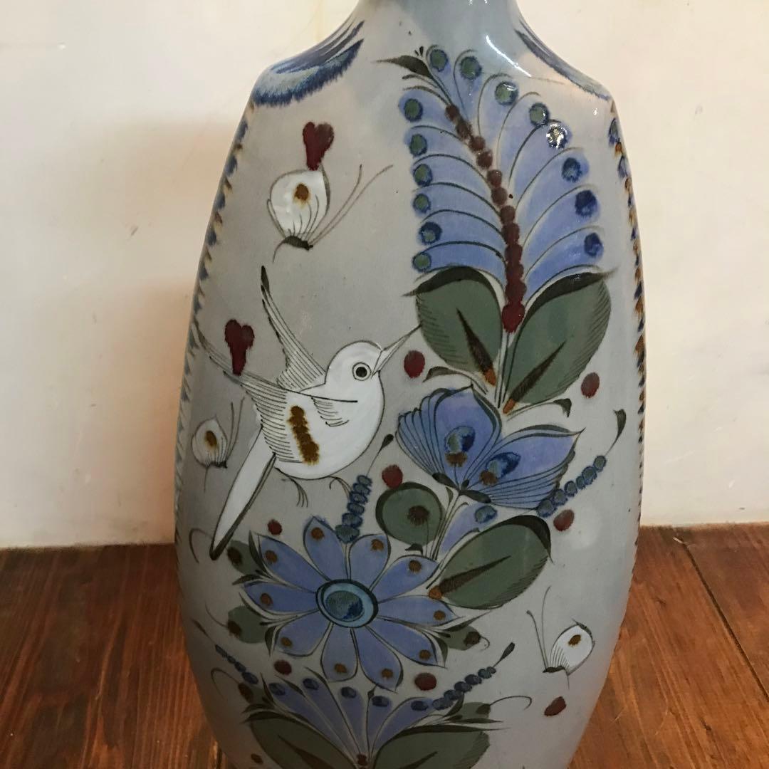 美品　メキシコ　トナラ焼　エルパロマール　焼物　花瓶　丁寧に描かれた　飾り花瓶