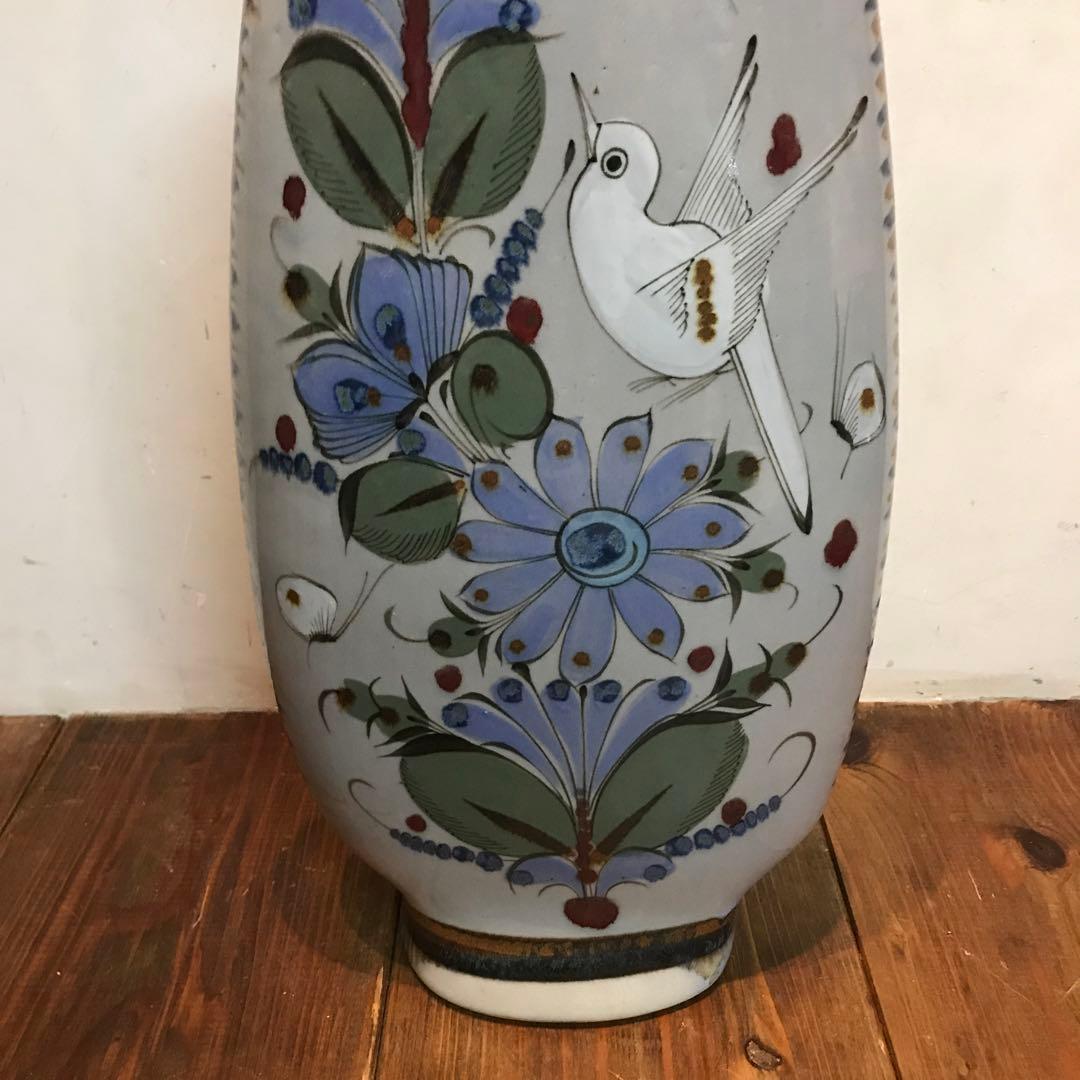 美品　メキシコ　トナラ焼　エルパロマール　焼物　花瓶　丁寧に描かれた　飾り花瓶