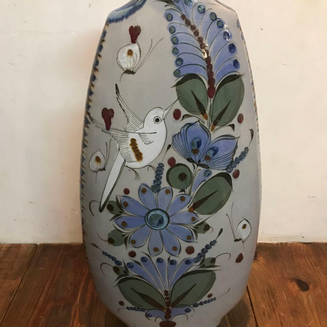 美品　メキシコ　トナラ焼　エルパロマール　焼物　花瓶　丁寧に描かれた　飾り花瓶