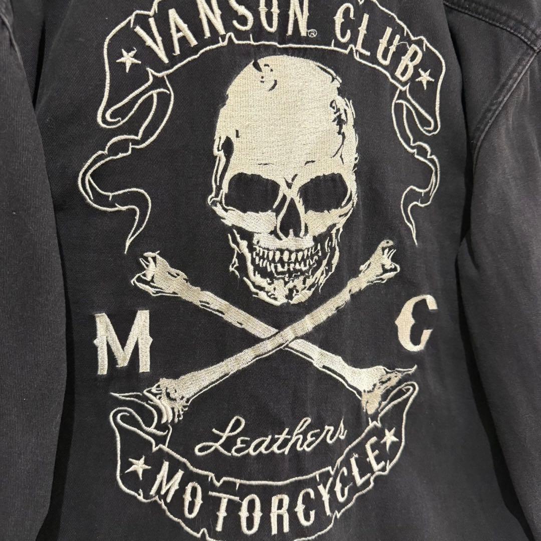 VANSON バンソン　デニムジャケット　スカル　クロスボーン　コットン　黒　L