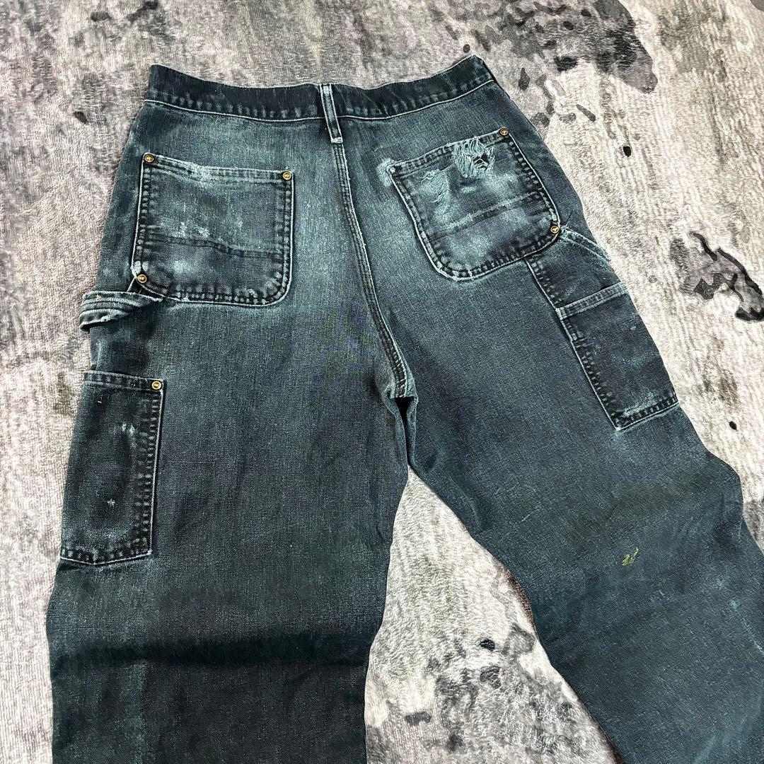 30×32 Carhartt ダブルニー B136 墨黒 極上フェード ボロ