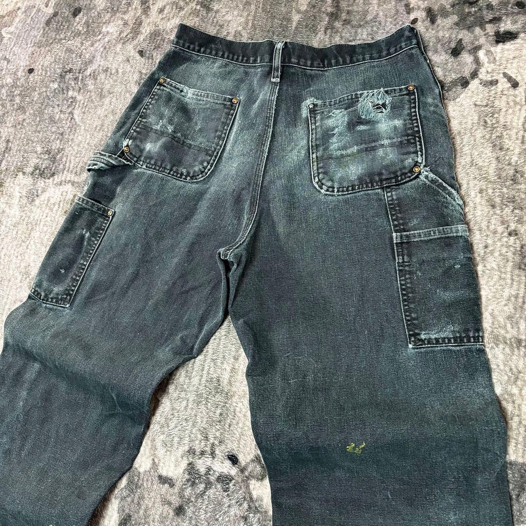 30×32 Carhartt ダブルニー B136 墨黒 極上フェード ボロ