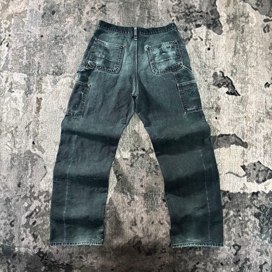 30×32 Carhartt ダブルニー B136 墨黒 極上フェード ボロ