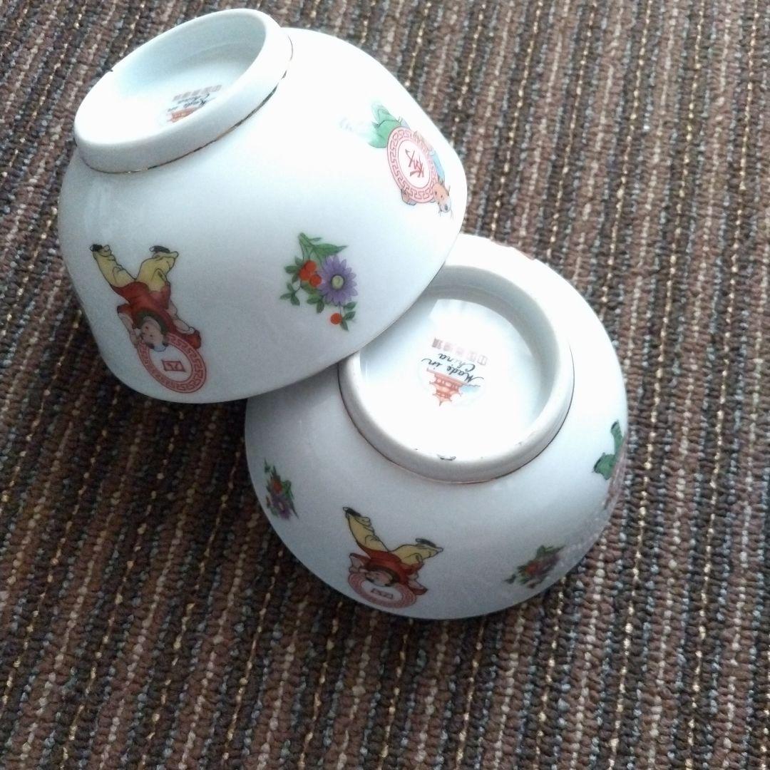 【美品】中国景徳鎮　唐子／童子　「四季常春」　茶碗　２客