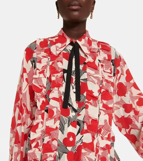 【美品】Gucci ruffled printed silk blouse