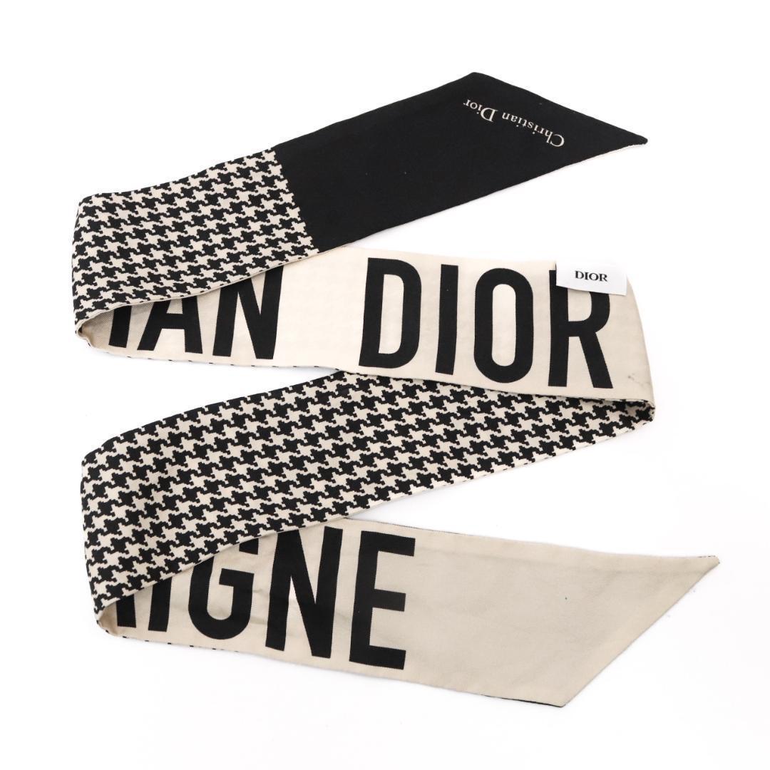 DIOR ディオール ミッツァ スカーフ　シルクツイル 　千鳥格子　ベージュ