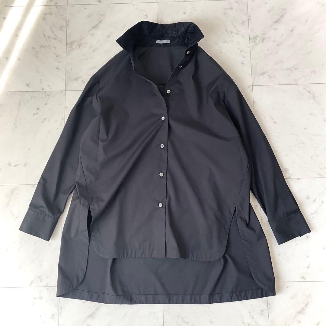 24SS✨極美品✨セオリーリュクス レース使い オーバーサイズ シャツ ブラック