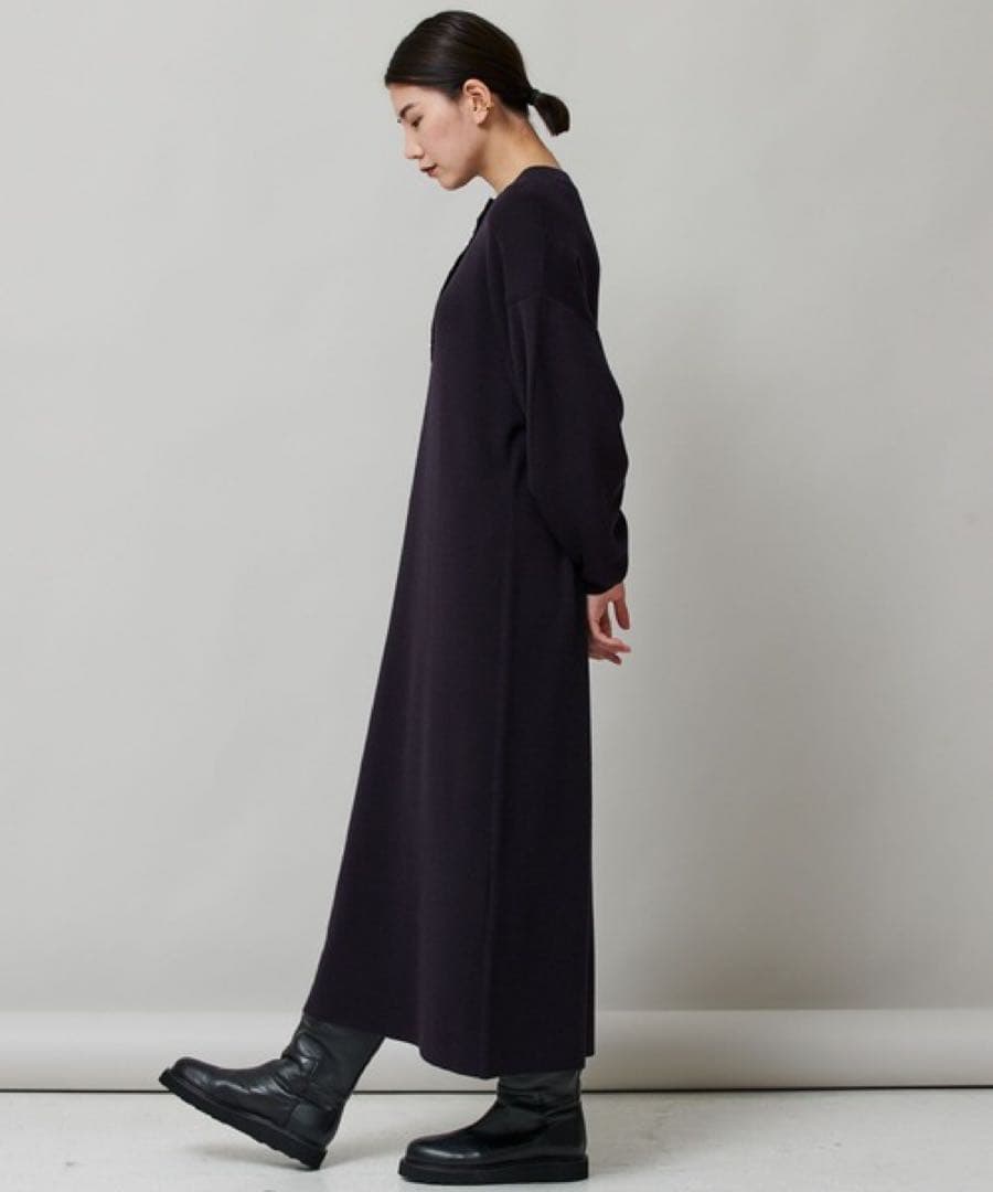 Curensology✨パールフロントニットワンピース　ネイビー ¥36,300