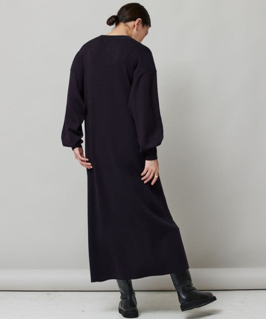 Curensology✨パールフロントニットワンピース　ネイビー ¥36,300