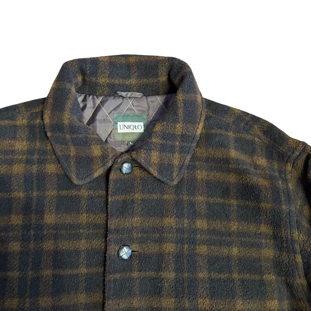 初期タグ80s オールド ユニクロ UNIQLO チェックフリースダイヤキルL