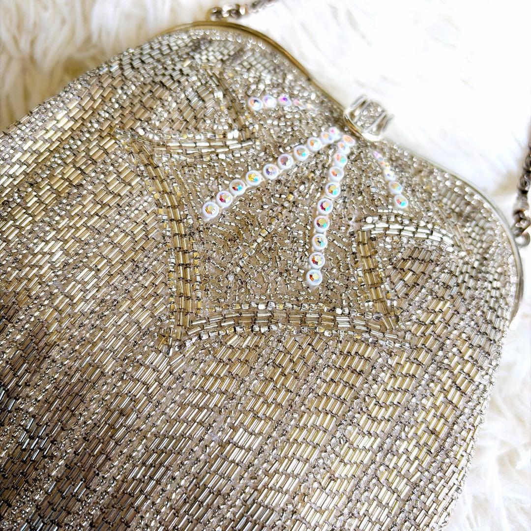 希少デザイン✨ヴィンテージ 総ビーズバッグ 鏡付き オーロラ刺繍 レトロ