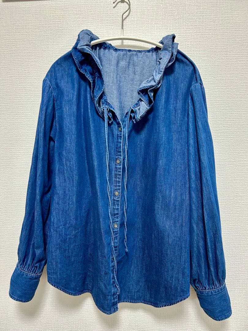 【RM denim】フリルギャザーデニムブラウス