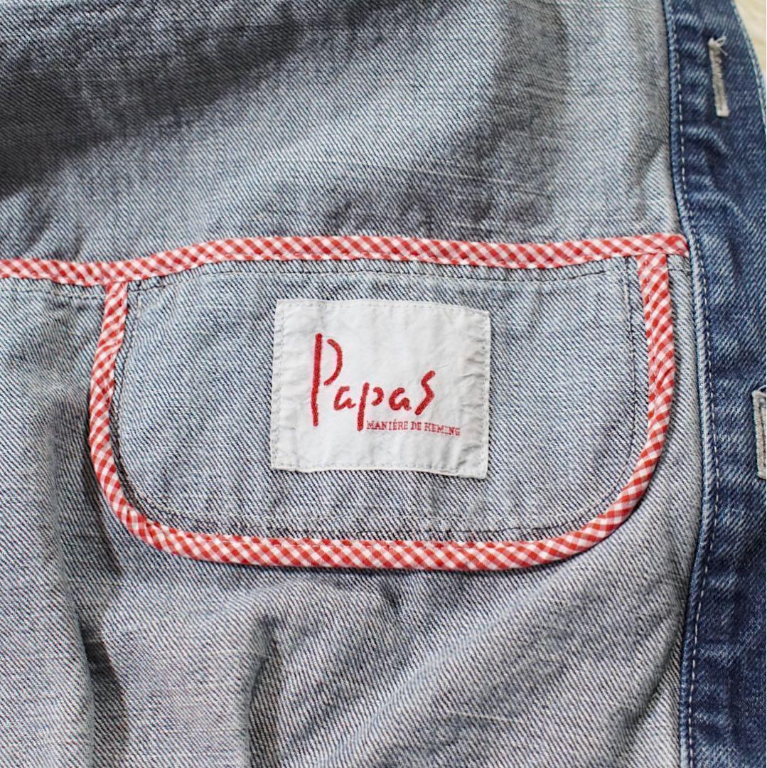 希少 左右非対称《Papas》デニムジャケット(50)加工 チェック 日本製