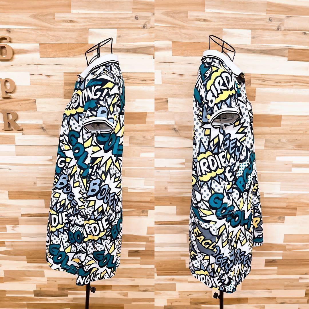完売品【ジャックバニー】ゴルフ アメコミ風パターン 総柄 ワンピース S 白×黒