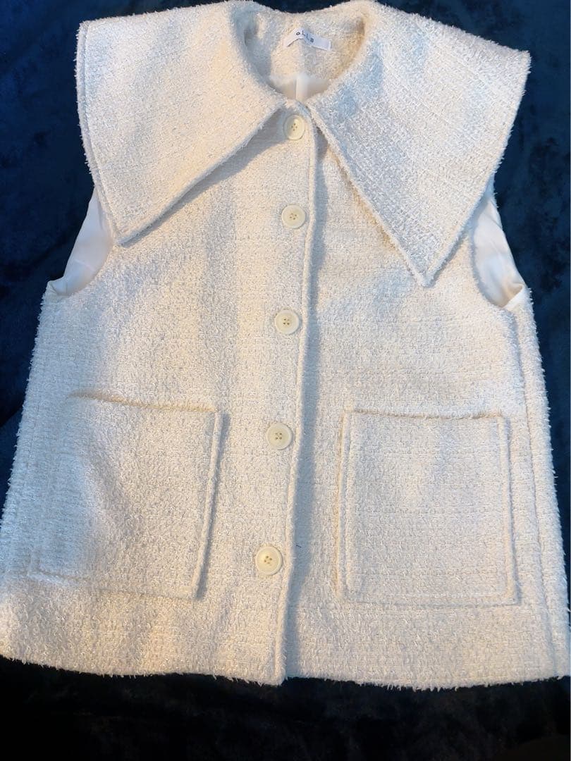 美品♡ella selectshop♡ビッグカラーツイードジレ ホワイト