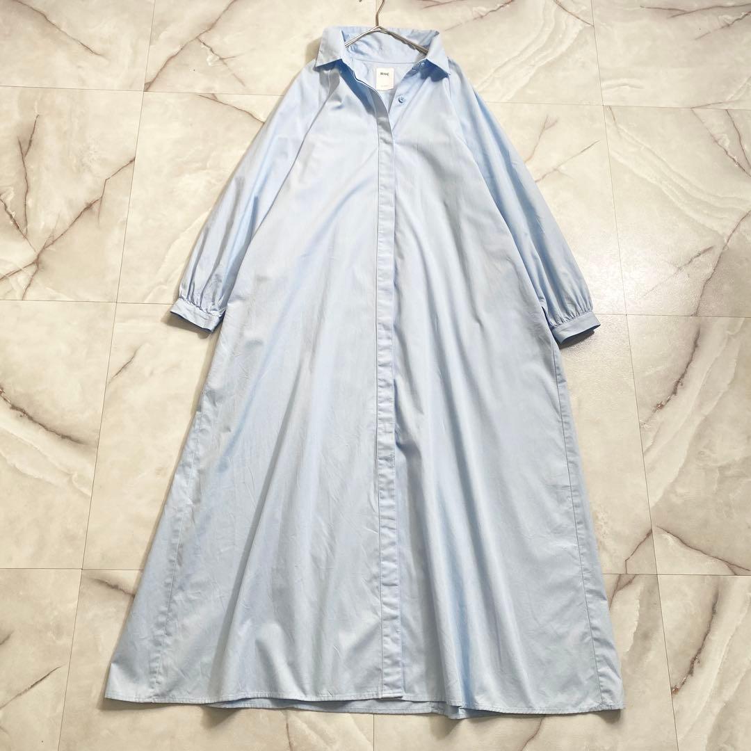 A18661 美品 RHC ギャザースリーブシャツワンピース ライトブルー